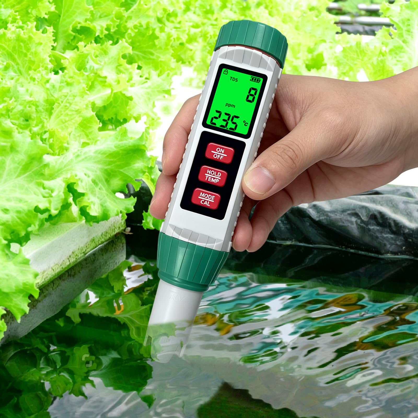 Comprobador de calidad del agua 5 en 1 pH EC TDS salinidad alta precisión | Sonda resistente a la corrosión/pantalla LCD dual