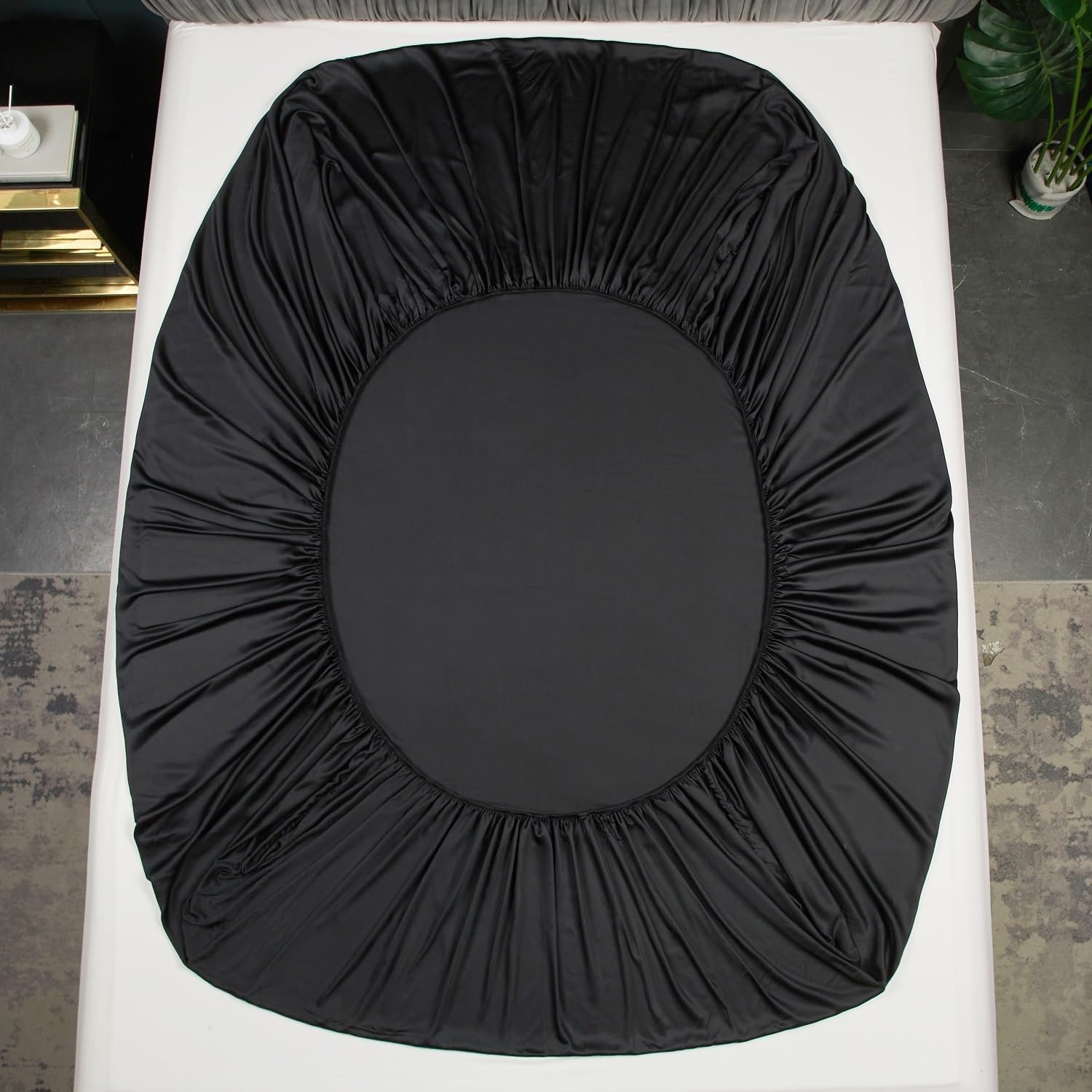 Bambus Spannbettlaken 200x200 cm Schwarz Antibakteriell Weich Spannbetttücher Kühlende 100% Bambus Spannbetttuch Set Doppelbett Uni Leintuch für Hohe Matratze Hoher Steg bis 25-30 cm