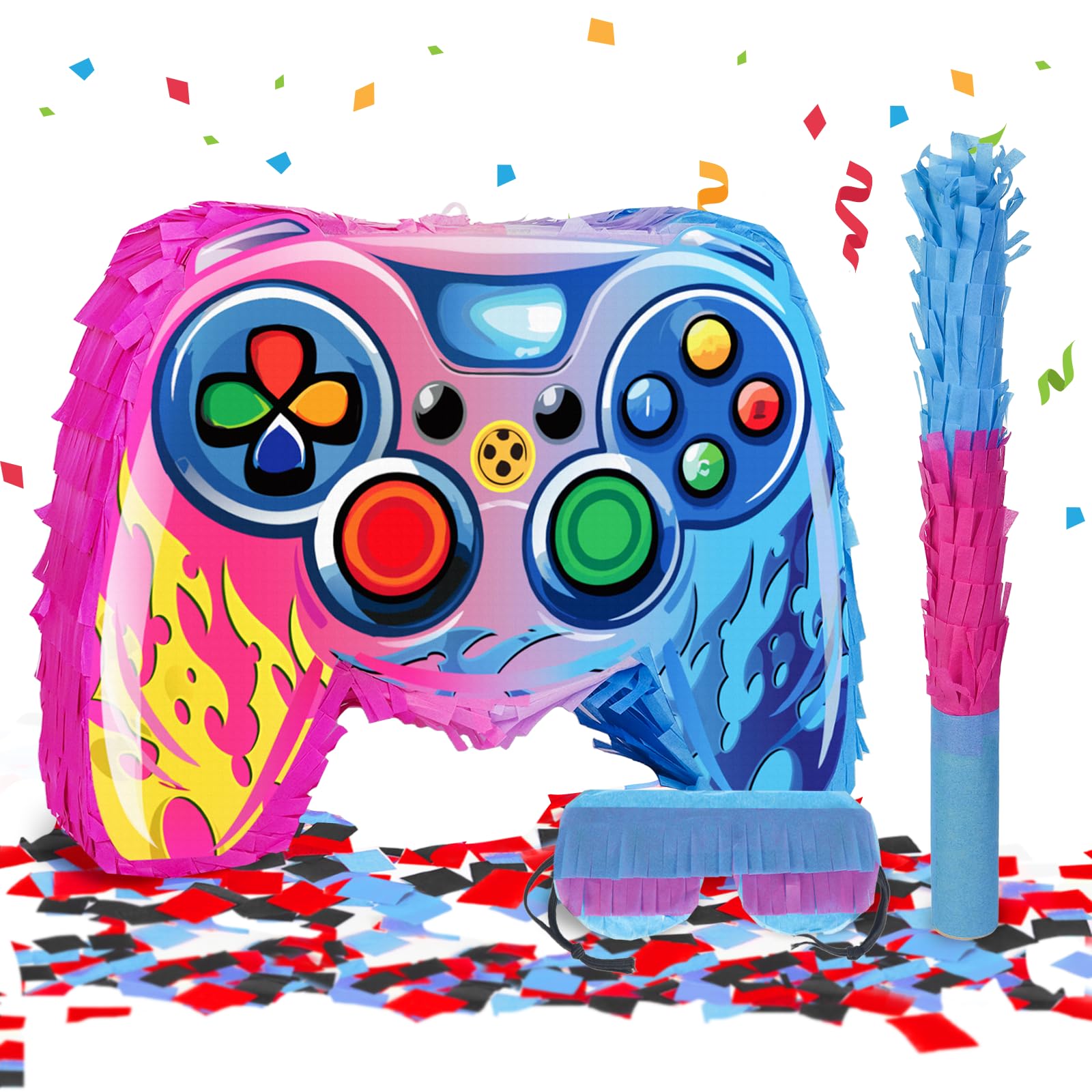 KiDEPOCH Game Controller Pinata for Boys with Stick Blindfold and Confetti, Video Game Party Decoration, 16 x 11.8 x 4.13 Inches