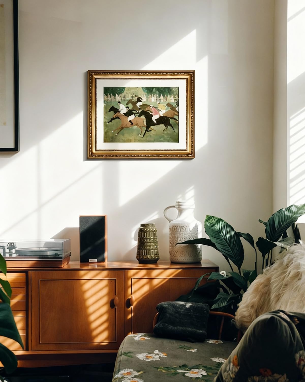 InSimSea gold framed art,13x16 Inch Horse Racing Wall Framed,Vintage Equestrian Artwork, Classic Jockey Racing Painting, Retro Sports Decor for Living Room, Office, Study, Gallery Wall Decoration