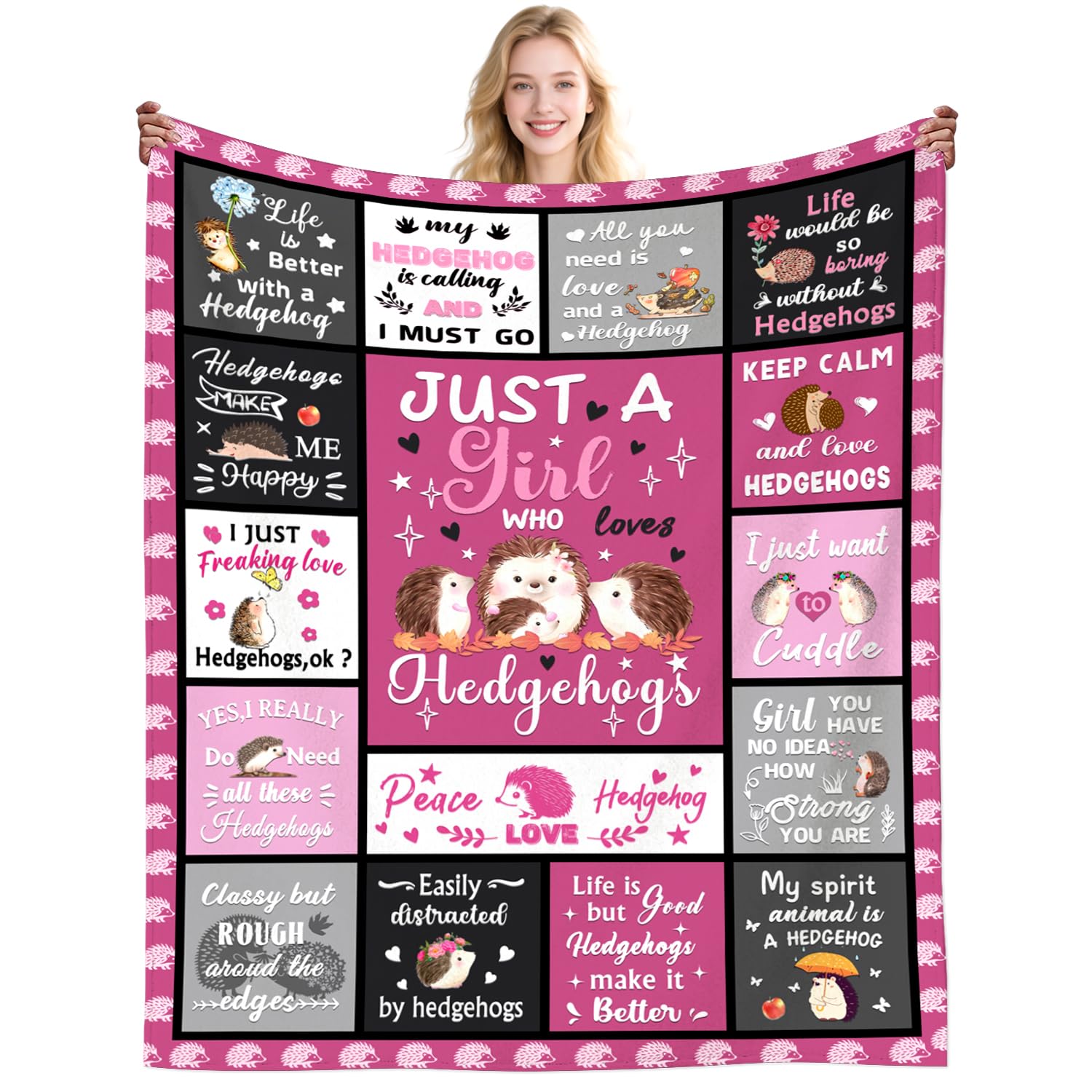 Dikogogo Women's Hedgehog Gifts For Stuff S Throw Blanket Funny Animal Cute Accessories Blankets For Adults Kids Girls Boys Men S Lovers Birthday Gift Room Decor 60"X50"Inch