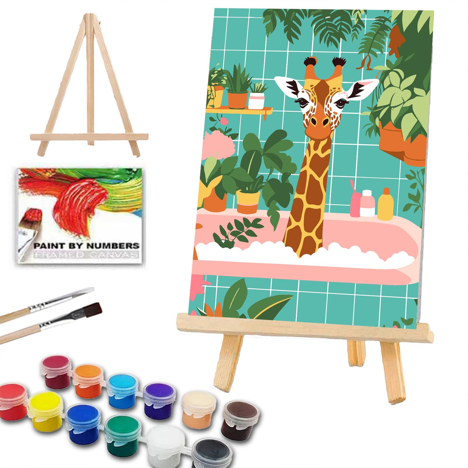 GOUGOUFAFA Giraffe Paint by Numbers for Adults with Framed Canvas & Easel