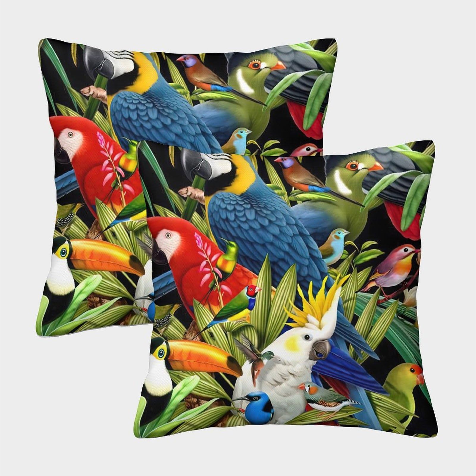 Felasbuid Style-2 Exotic Birds Jungle—Vibrant Tropical Illustration Pillow Covers 2 Pack Cozy Pillowcase Art Cushion Covers Polyester Decor Couch Living Room 45X45cm