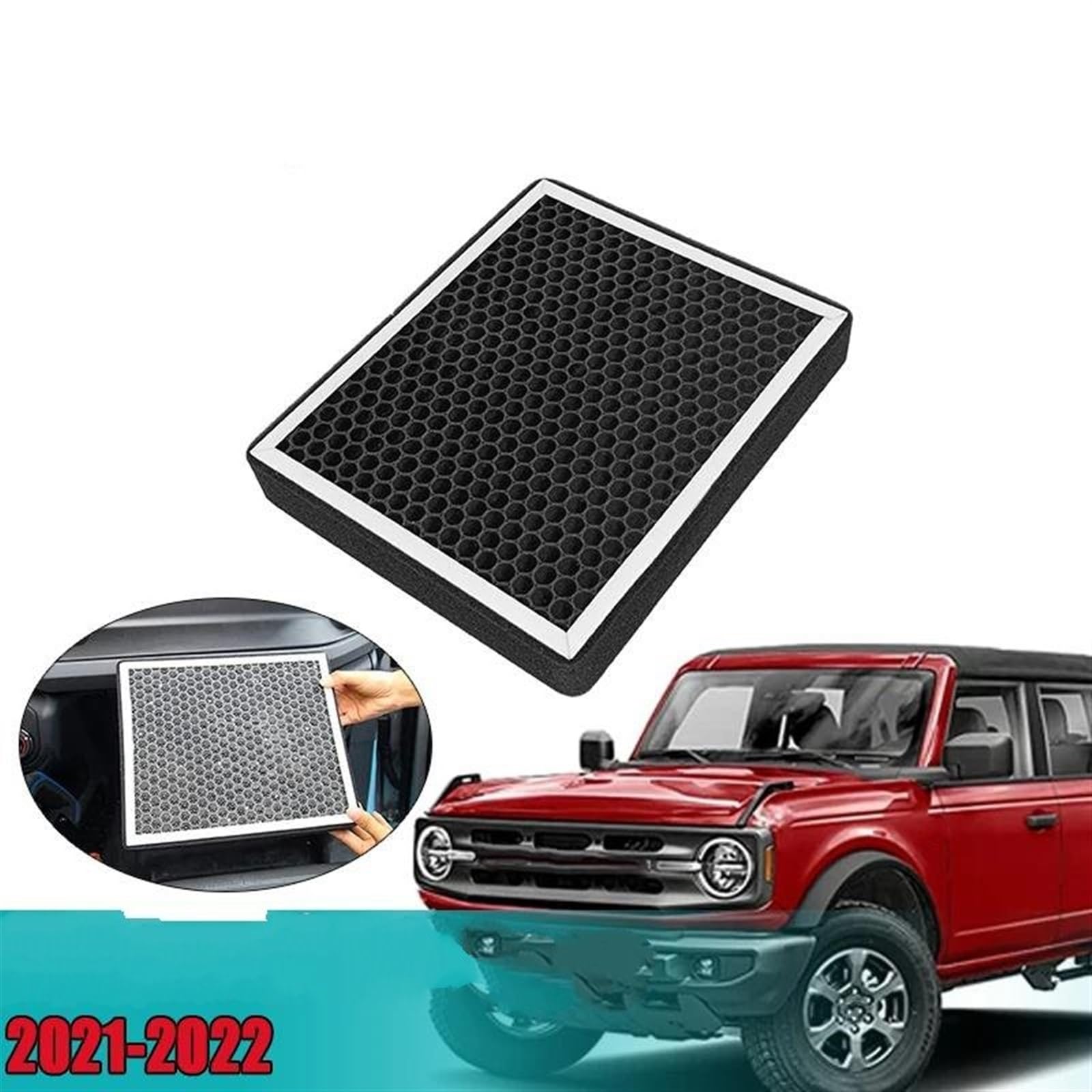 Filtro Aria condizionata per Auto, Elemento filtrante Nero per Aria condizionata, Filtro Aria abitacolo a Carboni Attivi, Ricambio per Bronco 2 Porte 4 Porte