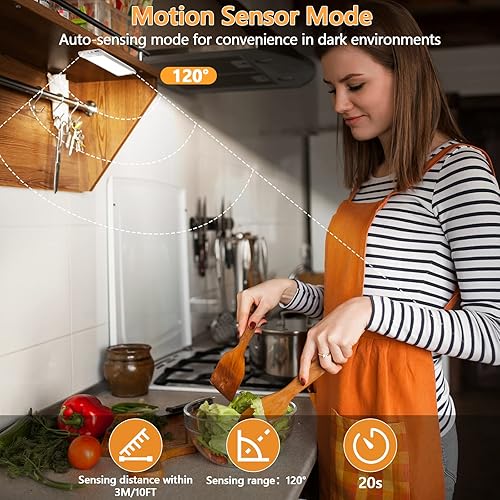 Miniatura 5 de Under Cabinet Motion Sensor Lights 3 Color Temps, 2 Packs Stepless Dimming Rechargeable Closet Lights, 35 LED Magnetic Wireless Night Lights, Under