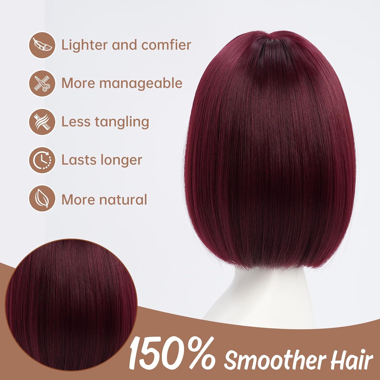 Short Wine Red Straight Wig with Bangs Burgundy Red Bob Wigs for Women Natural Looking Dark Red Synthetic Hair Heat Resistant Fiber Wig for Daily Party Cosplay (10 inch)