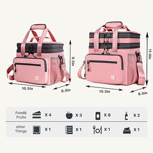 Miniatura 5 de VOROBAWIN Lonchera para mujer, lonchera grande aislada para mujer, bolsa de almuerzo expandible de doble cubierta, bolsa de almuerzo a prueba de