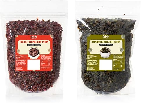 Delight Foods Premium Calcutta Meetha Paan Without Supari | Sweet Paan Hygienically Packed Traditional Mukhwas - Mouth Freshener Calcutta Paan + Banarasi Paan 800g Each