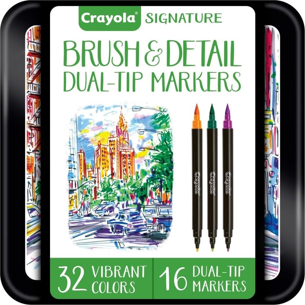 Brush & Detail Dual Tip Marker Set, 16 Markers, 32 Colors, Adult Coloring Markers, Gifts…