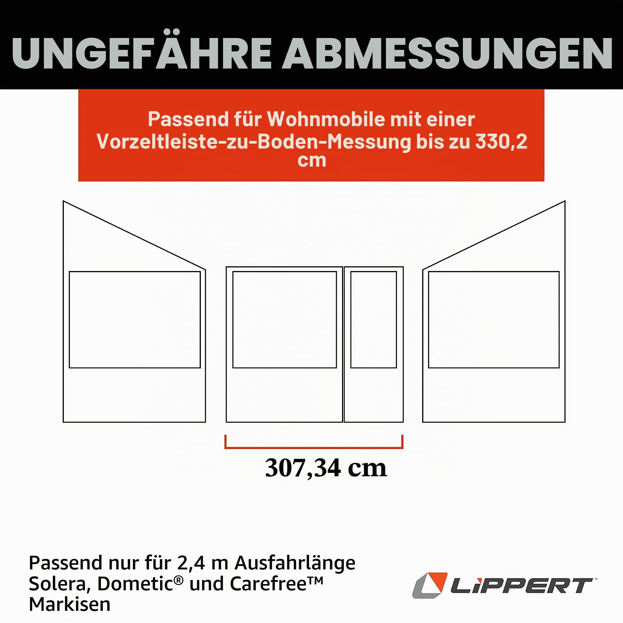 Solera 362226 Familien-Vorzelt, 335 cm, für 300 bis 640 cm manuelle oder elektrische Wohnmobil-Markisen, Polyestergewebe, wetterfest, Aufbewahrungstasche, kompatibel, Dometic, Carefree