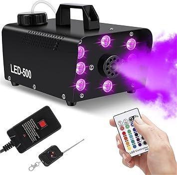 500W Fog with Smoke Machine, Colorful LED Light Effects, Wired Receiver and Wireless Remote Control, Perfect for Wedding, Halloween, Party, Stage Effect