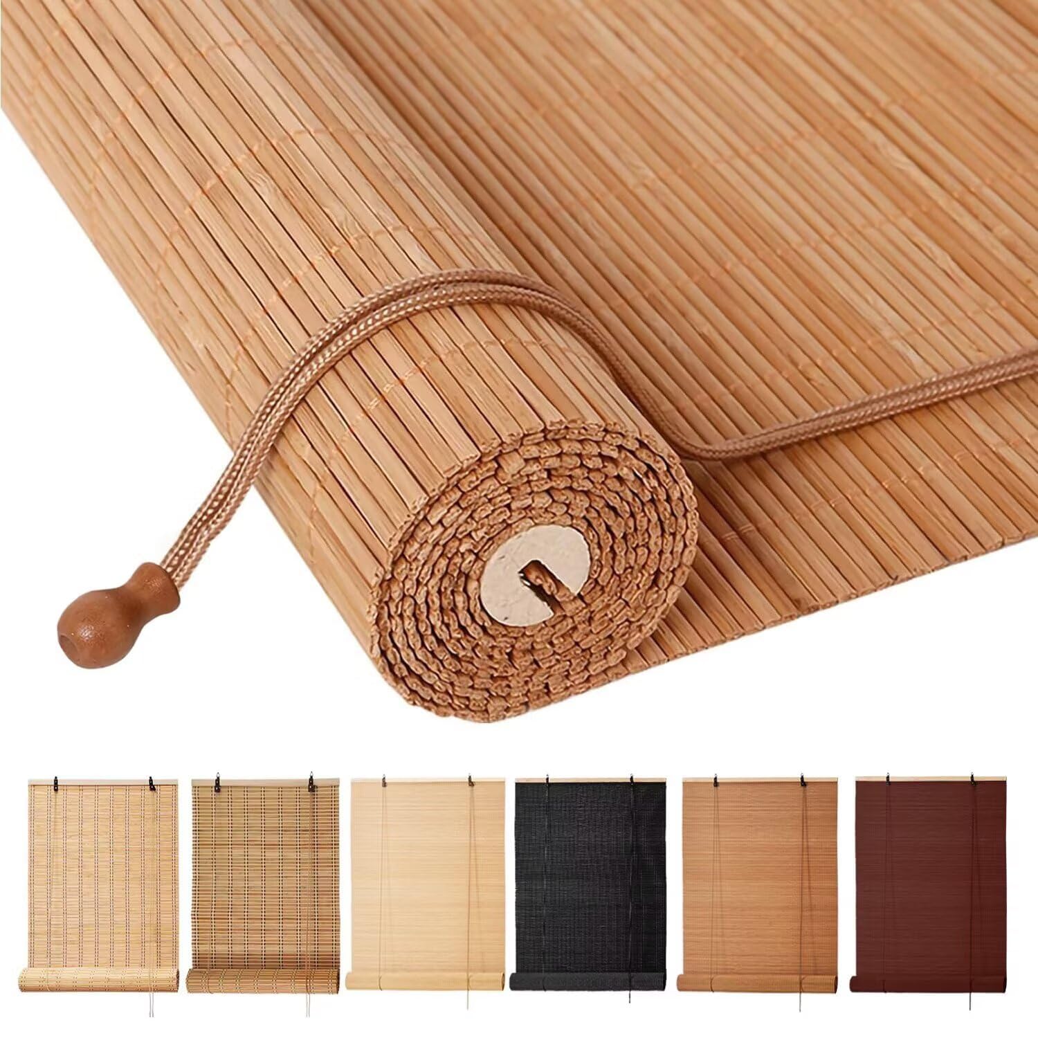 Photo 1 of BAYUE Bamboo Roller Shades, Light Filtering, 56"W x 72"H