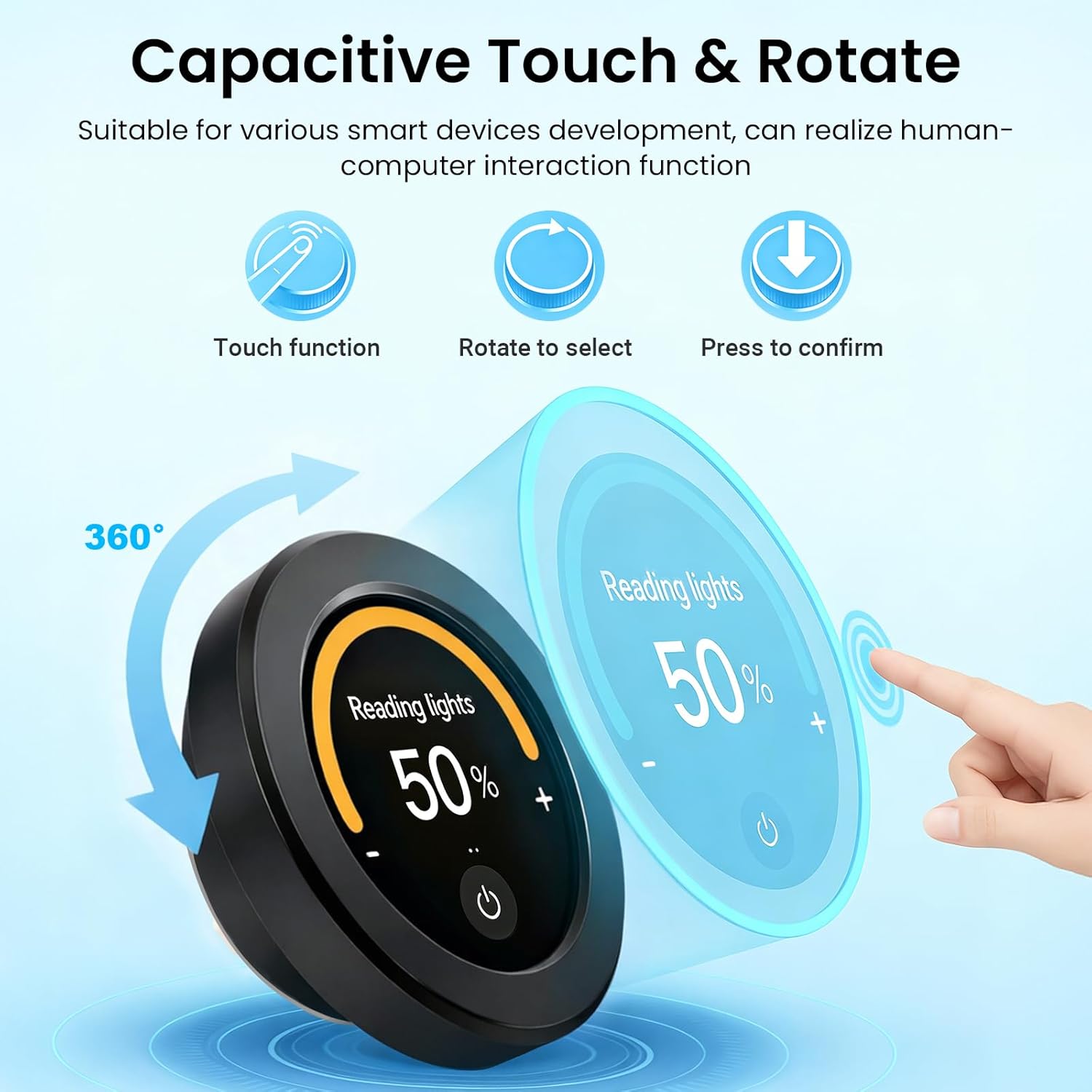 ELECROW ESP32 Rotary Display 480x480-2.1 Inch HMI IPS Round Knob Touch Display Development Board, 2.4G WiFi and BLE Capacitive Touch Screen Compatible with Arduino IDE and The LVGL Library, Black