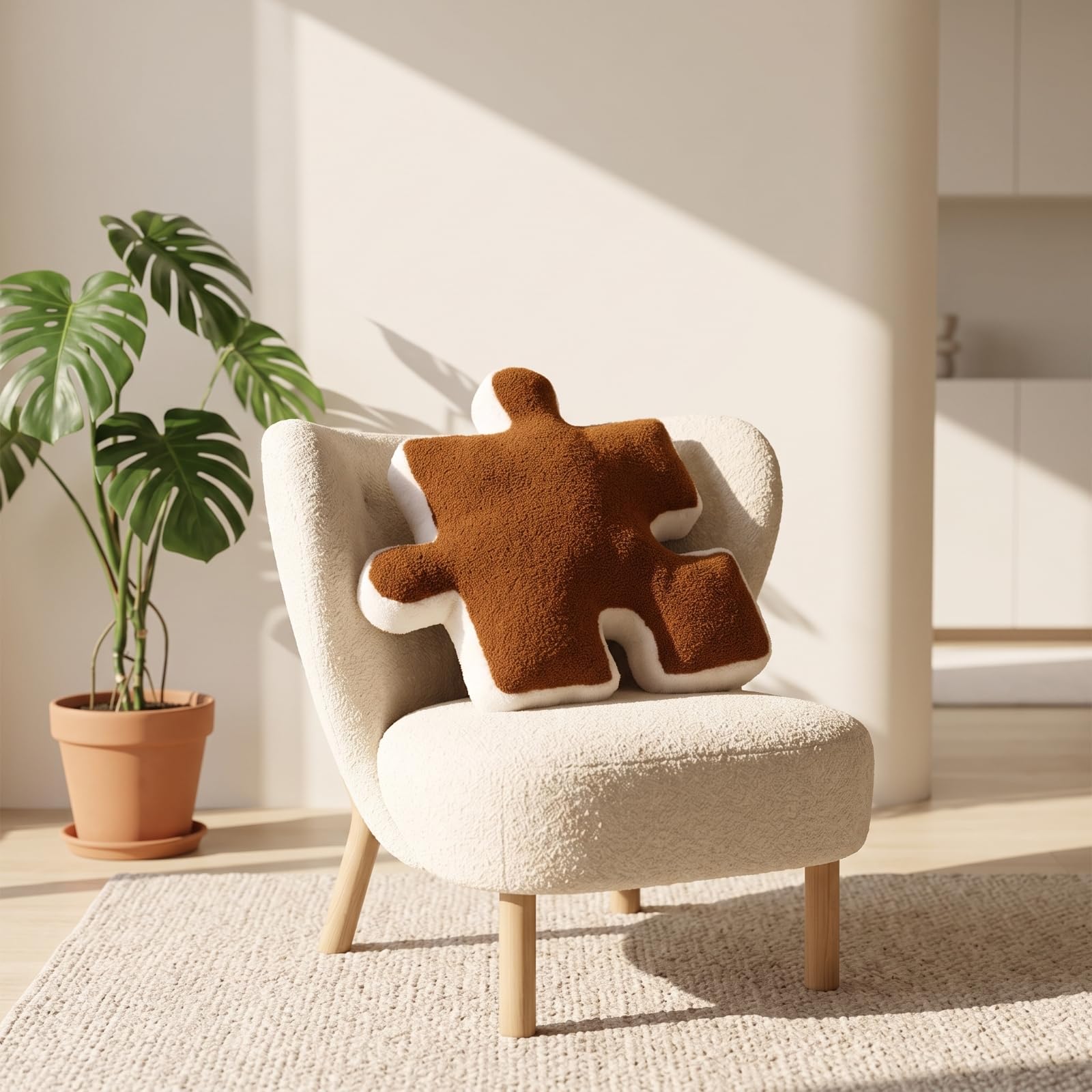 Cojín con Forma Puzzle Morno Cojín Boucle Acogedor Almohada Piso con Forma Rompecabezas para Dormitorio, Negro
