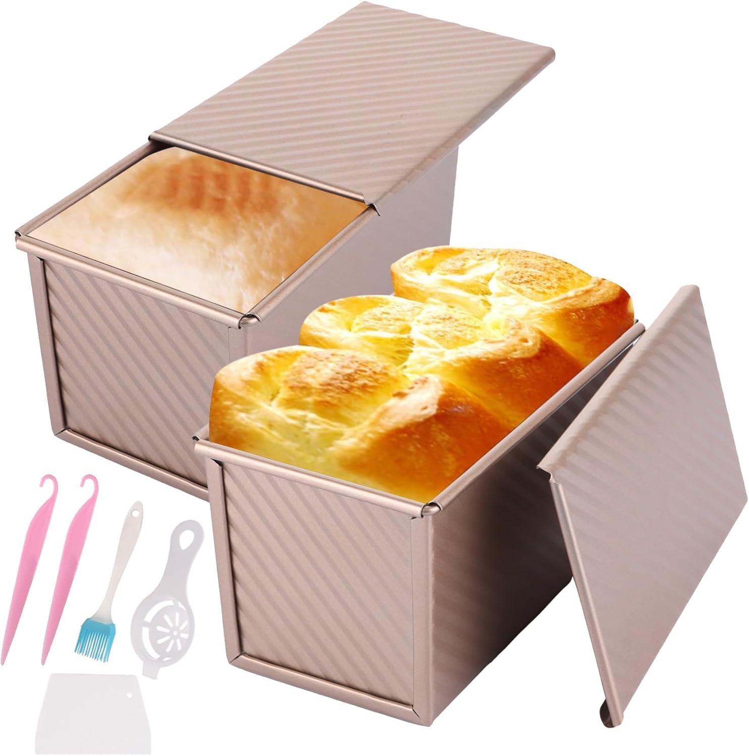 Acrux7 2 PCS Loaf Pan for Baking Bread, Pullman Loaf Pan