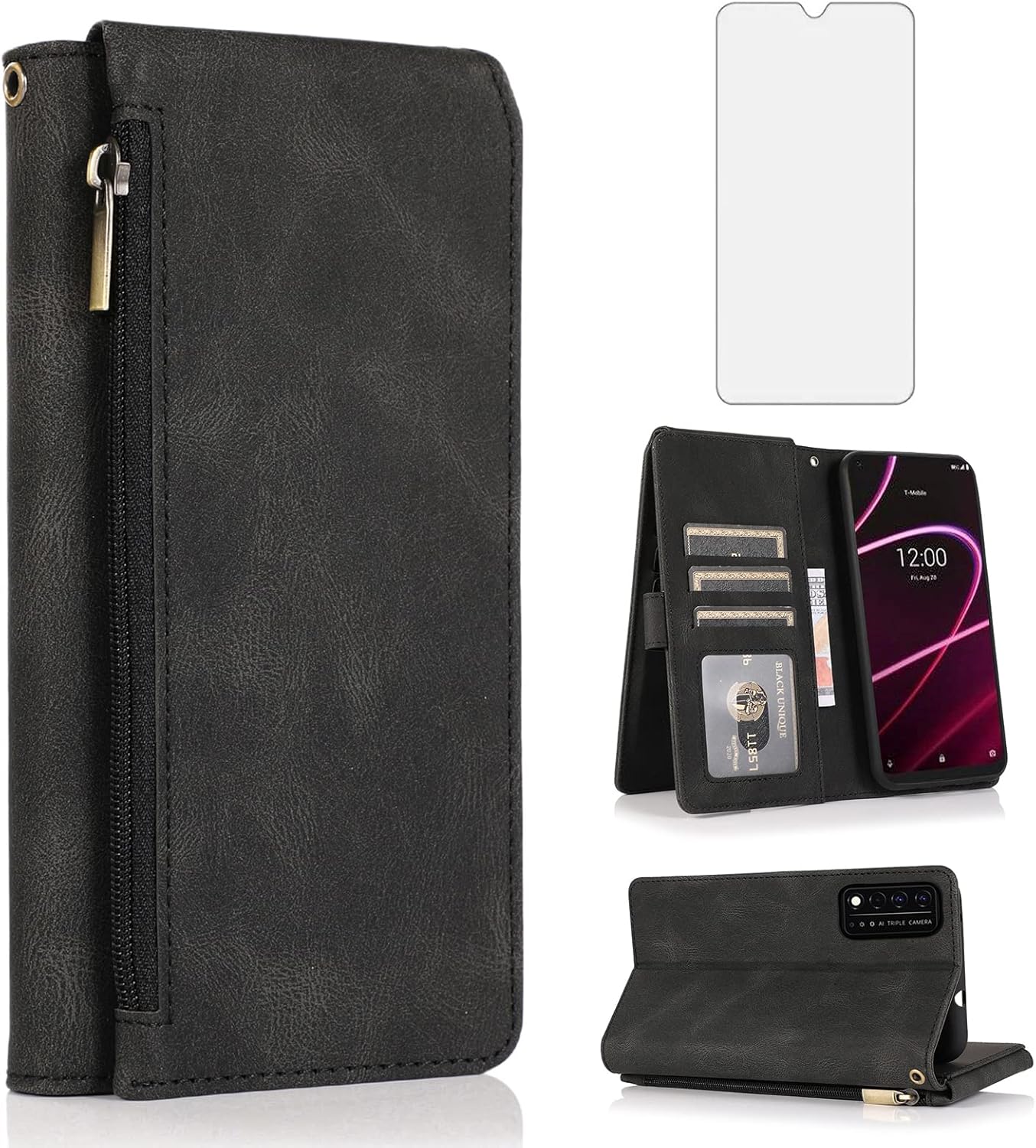 Compatible with TMobile Revvl V+ 5G Wallet Case Tempered