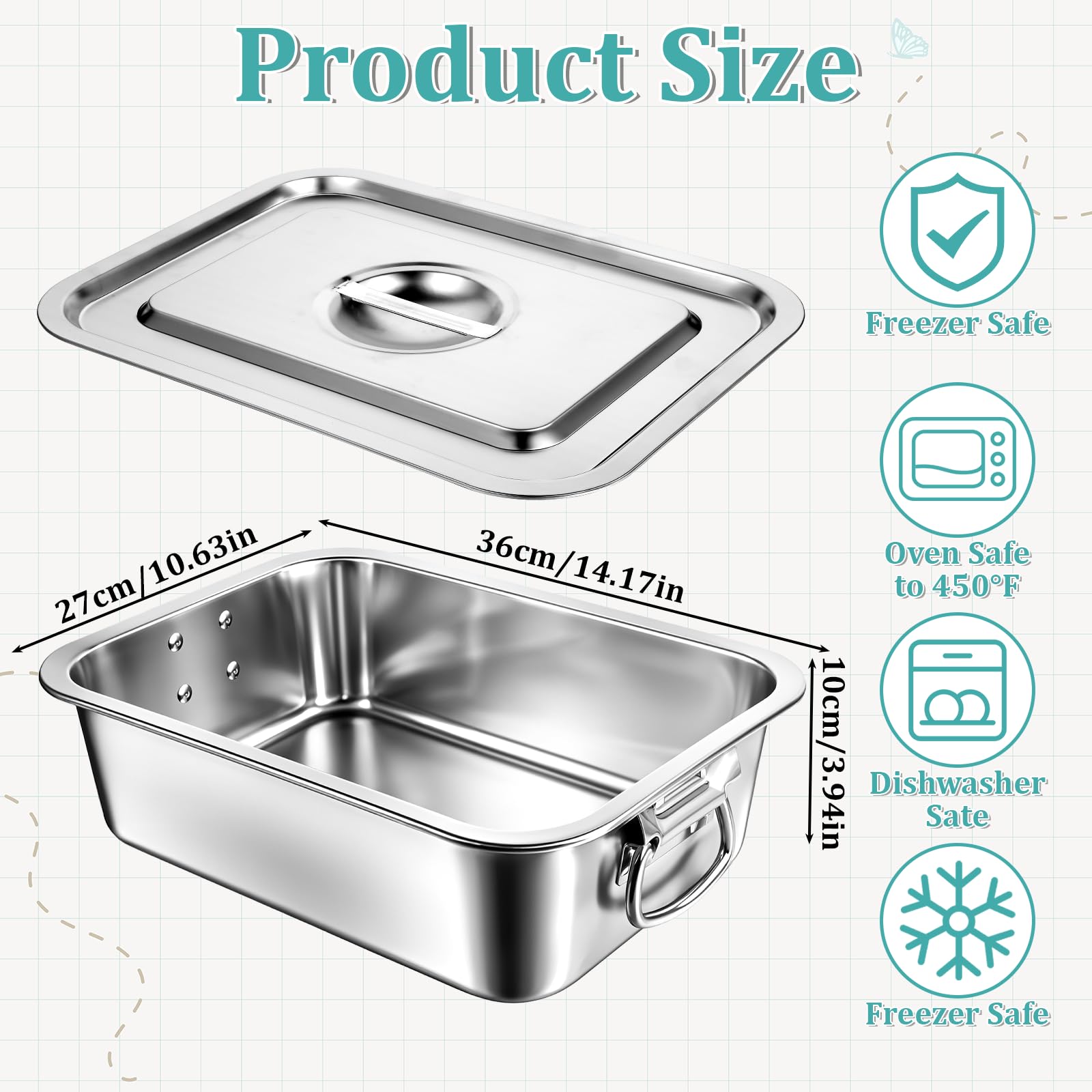 4 Inch Deep Lasagna Pan - Stainless Steel Baking Dish -2 4 Inch Deep Lasagna Pan - Stainless Steel Baking Dish -2