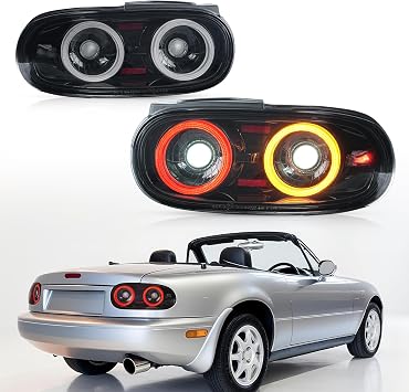 Archaic Tail Lights Compatible for Mazda MX-5 MK1 Miata NA 1990-1997 | w /3D Animation DRL,JDM Design Taillights,Plug&Play, Pair.