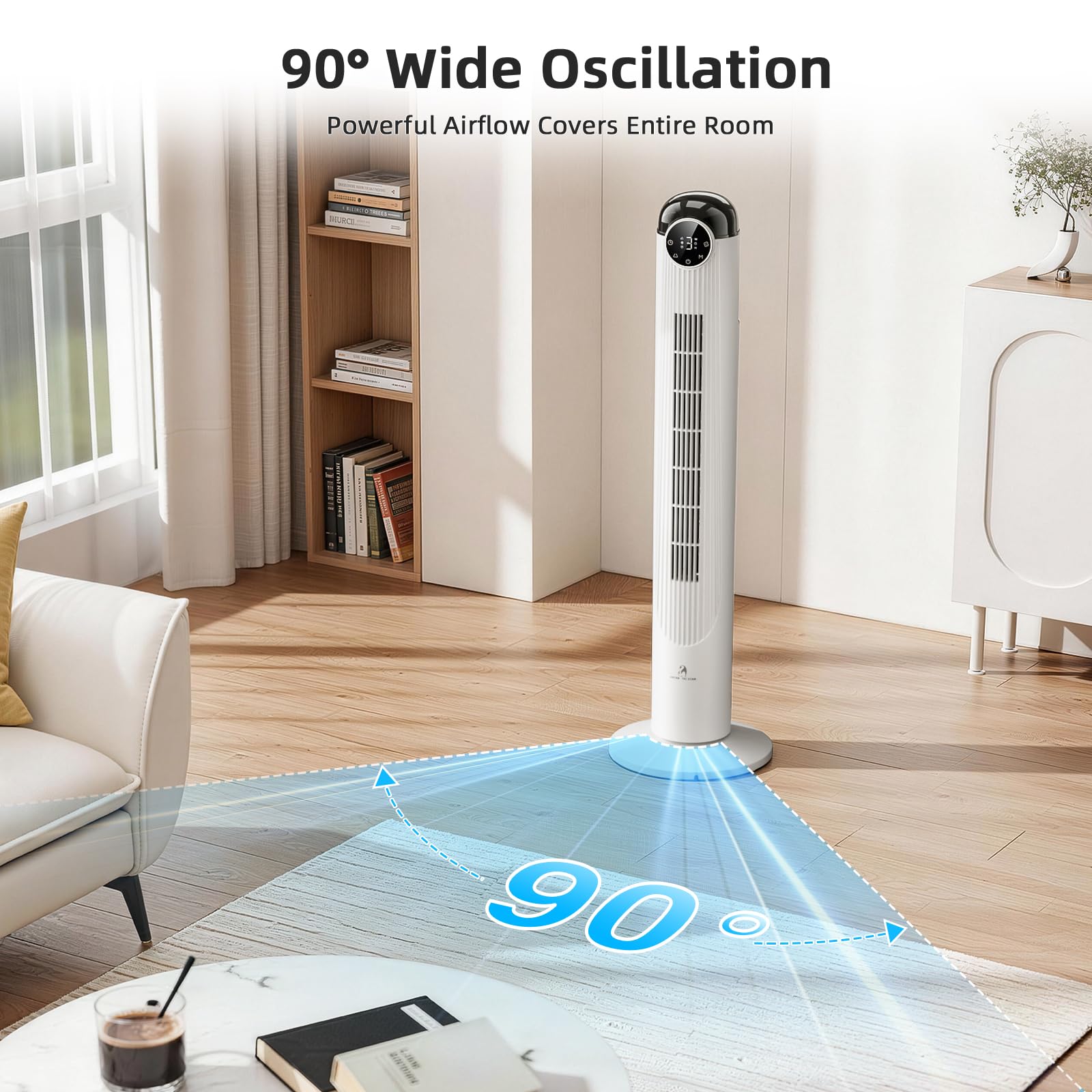 Antarctic Star Ventilatore a torre, 106,7 cm, oscillante, senza pale, con telecomando, 6 velocità e 4 modalità, display LED, timer da 9 ore, silenzioso