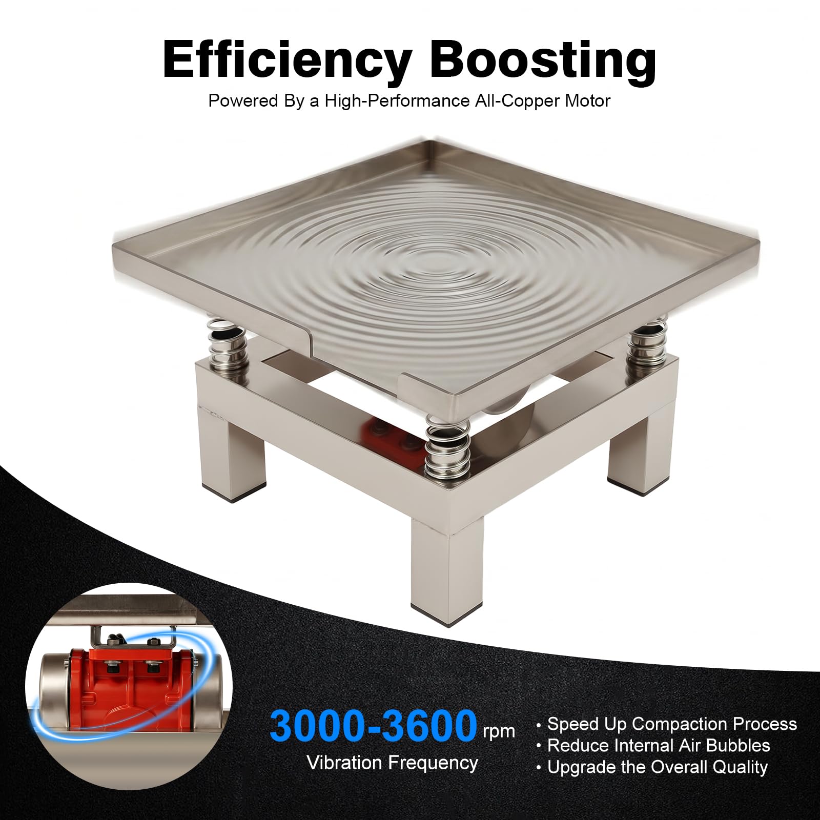 35 x 35 cm, motore vibrante per calcestruzzo e cemento, tavolo vibrante industriale in acciaio inox, 220 V, facilità di movimento, facile da pulire, 50 W, argento, vibrazione ad alta efficienza