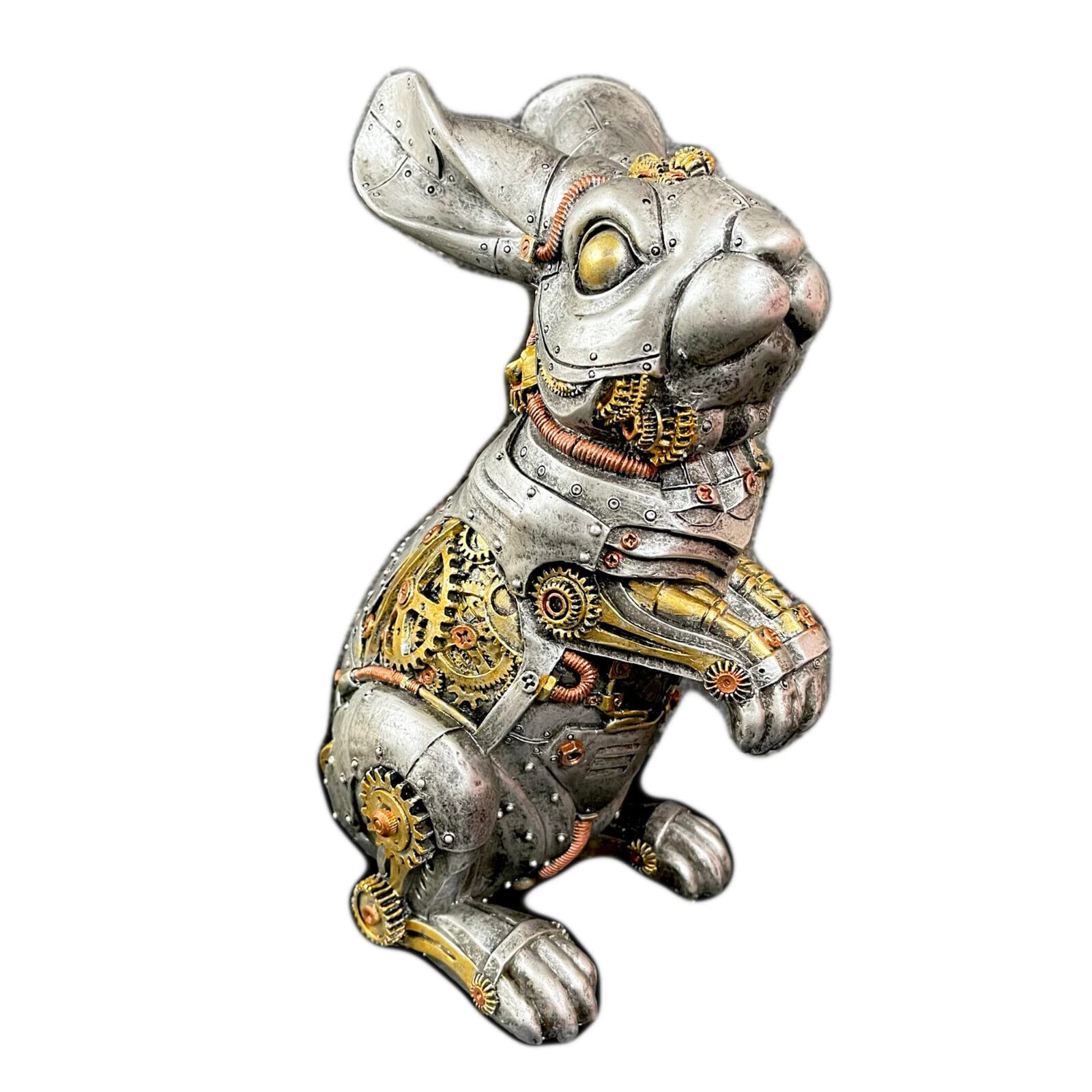 Darthome Steampunk Rabbit Ornament 24cm Silver Resin Industrial Novelty Hare Sculpture