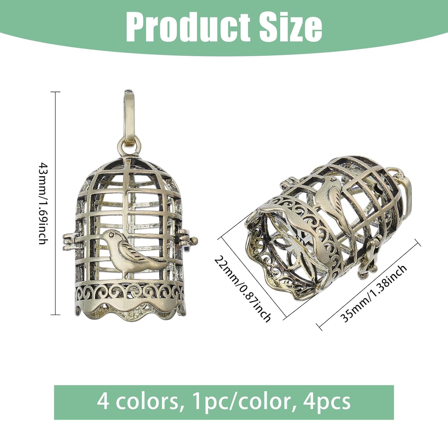 CHGCRAFT 4 Pcs 4 Colors Bird Cage Pendant Alloy Bird Cage Charms Bird Cage Pendant Charms for Jewelry Making Earring Necklace Bracele DIY Craft Supplies - Image 2