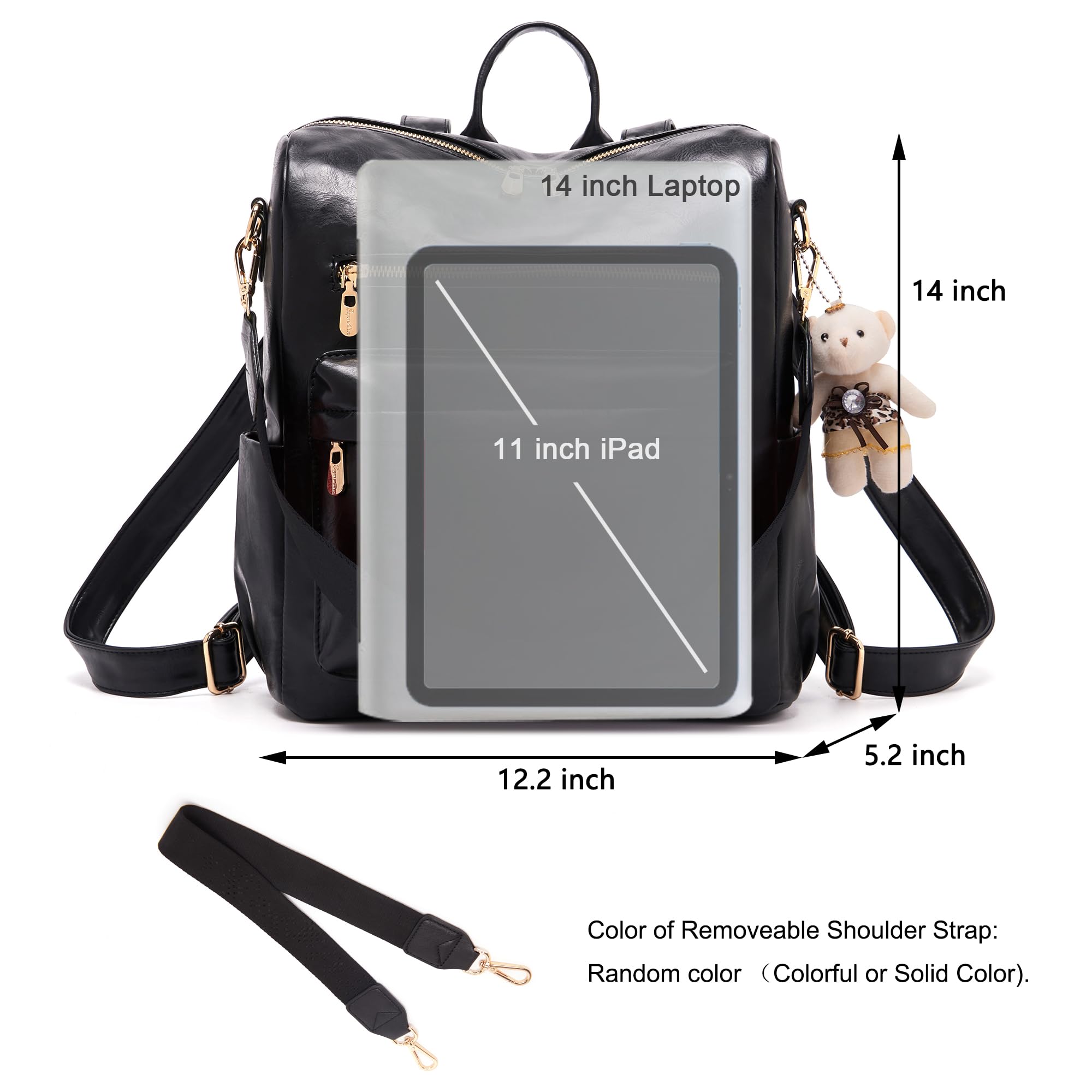 Mochila de moda para mujer, bolsos de diseño multiusos, bolso de hombro de cuero de la PU de viaje, cartera de 2 piezas, Negro, Mochilas Tote