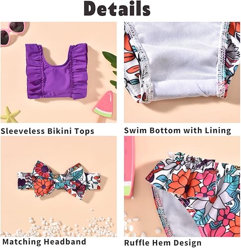 Miniatura 2 de Aalizzwell Traje de baño de bikini para bebé niña con diadema