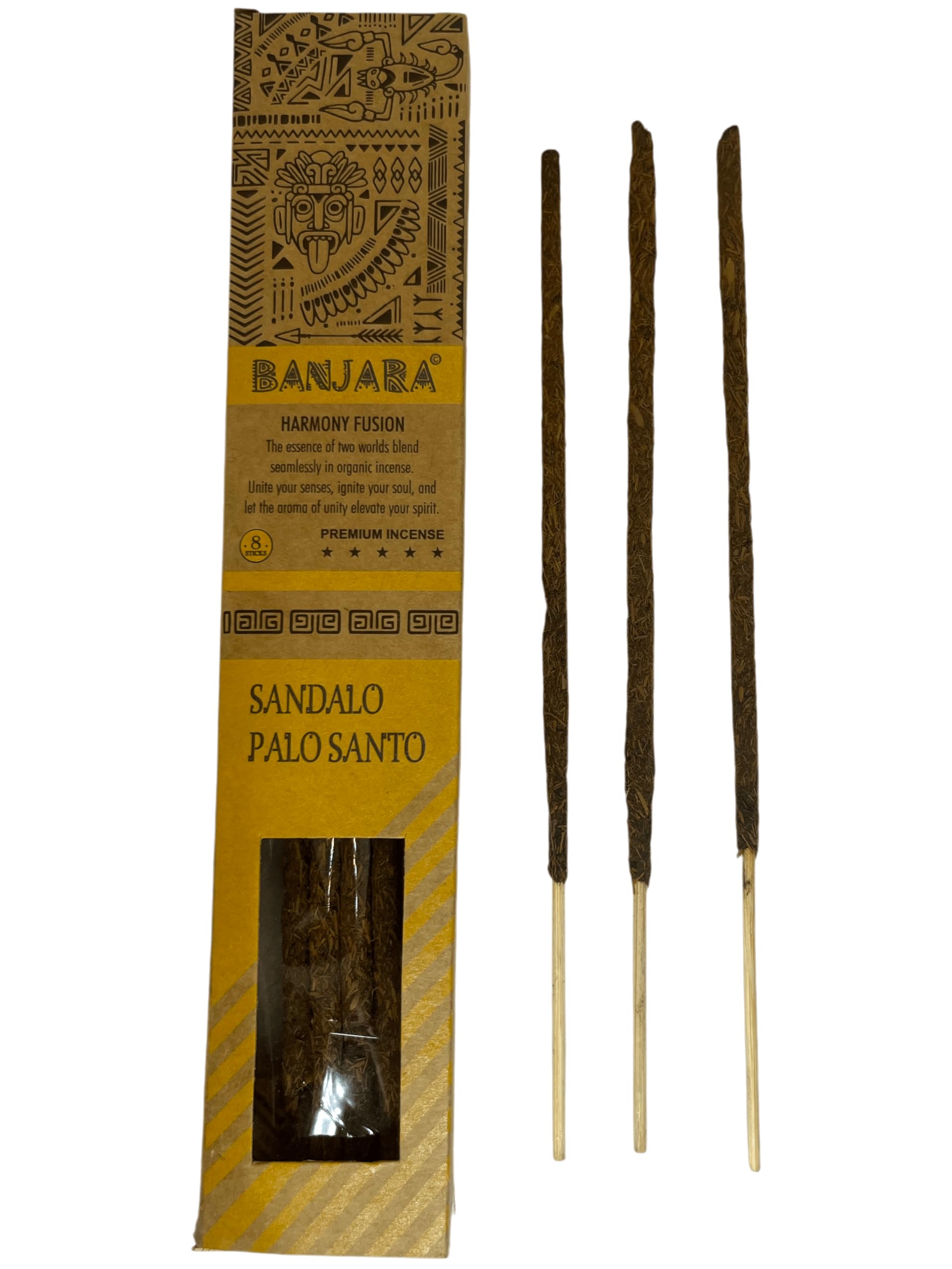 Hostenatura Palo Santo Banjara Incense Series - Harmony Fusion - Harmony Fusion - Top Indian Artisan Incense - 8 Sticks ( And Sandalwood)