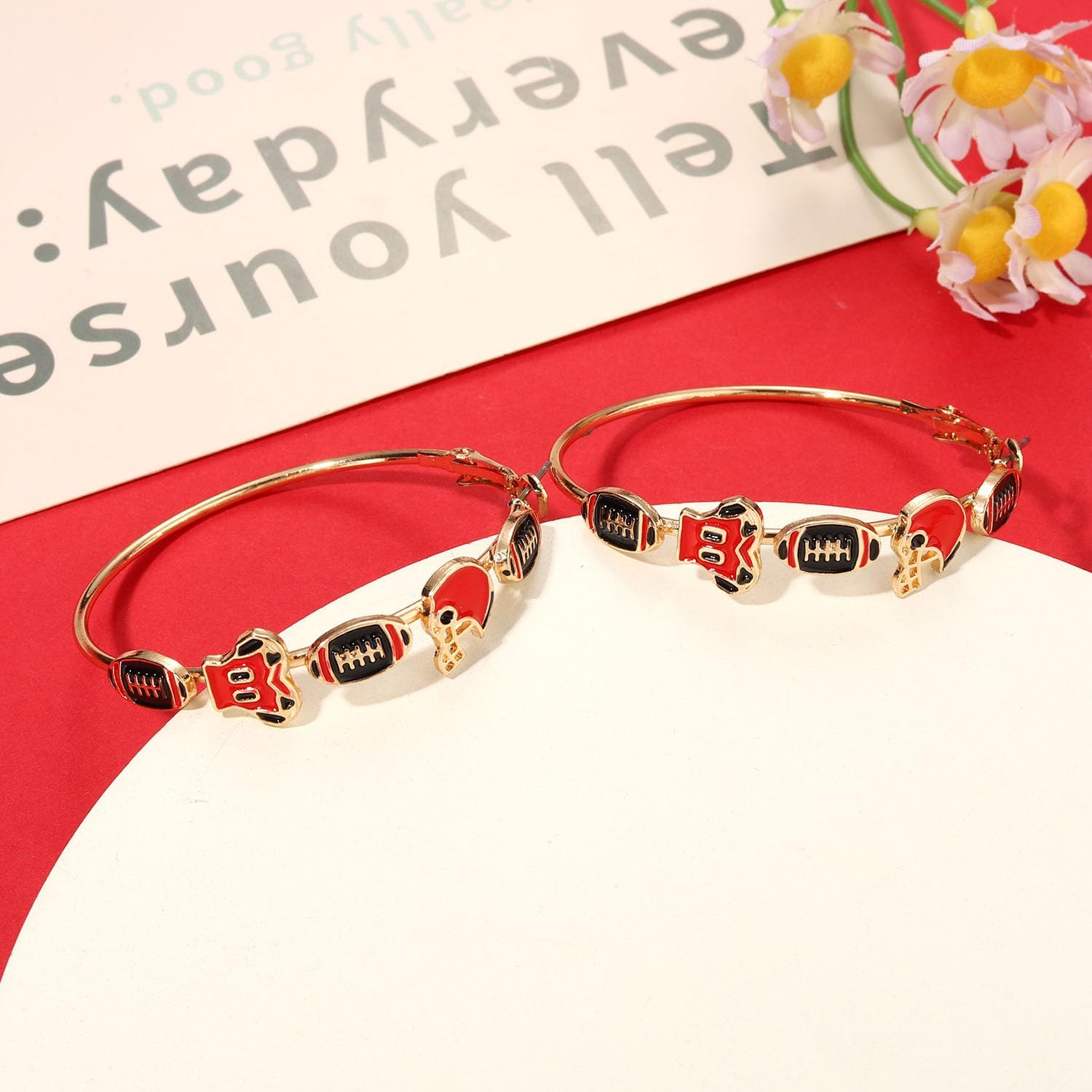 Football Earrings for Women Game Day Hoop Earrings Football Mom Accessories Enamel Red Black Football Helmet Jersey Earrings Sport Team Outfits Accessories Party Favor Gifts - Image 7