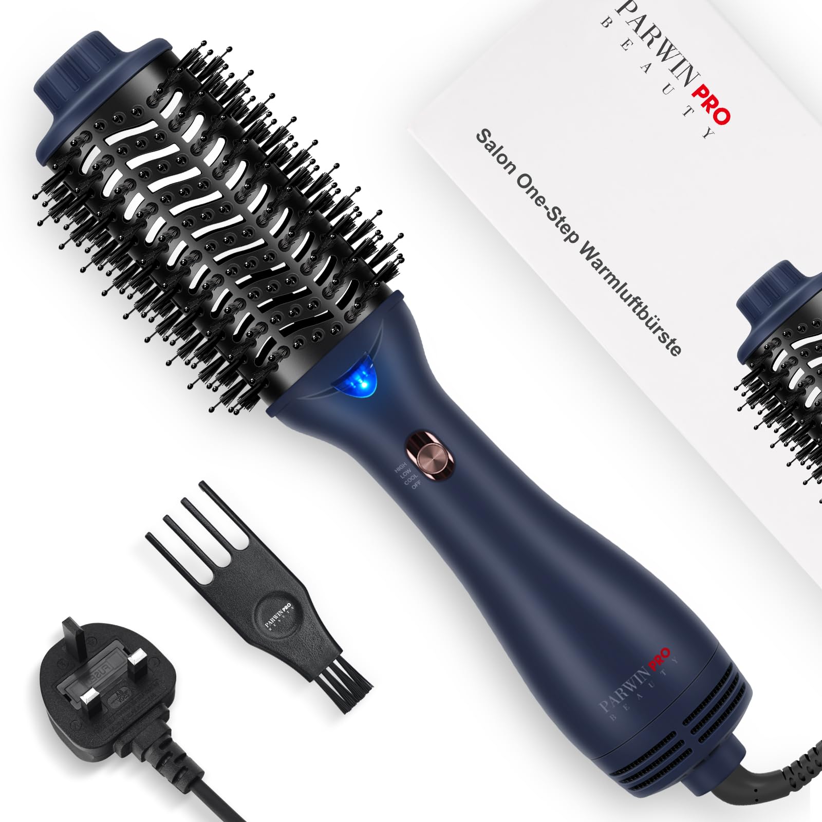 One-Step Hair Dryer Brush, Blow Dry Hair Brush, 4 in 1 Hot Brushes for Drying, Volumizing, Straighten, Negative Ion Care Hot Air Brush, 1000W, Prussian Blue