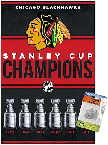 Miniatura 7 de Trends International NHL Chicago Blackhawks - Póster de pared Champions 23, 22.37 x 34.00 pulgadas, paquete de póster y alfiler