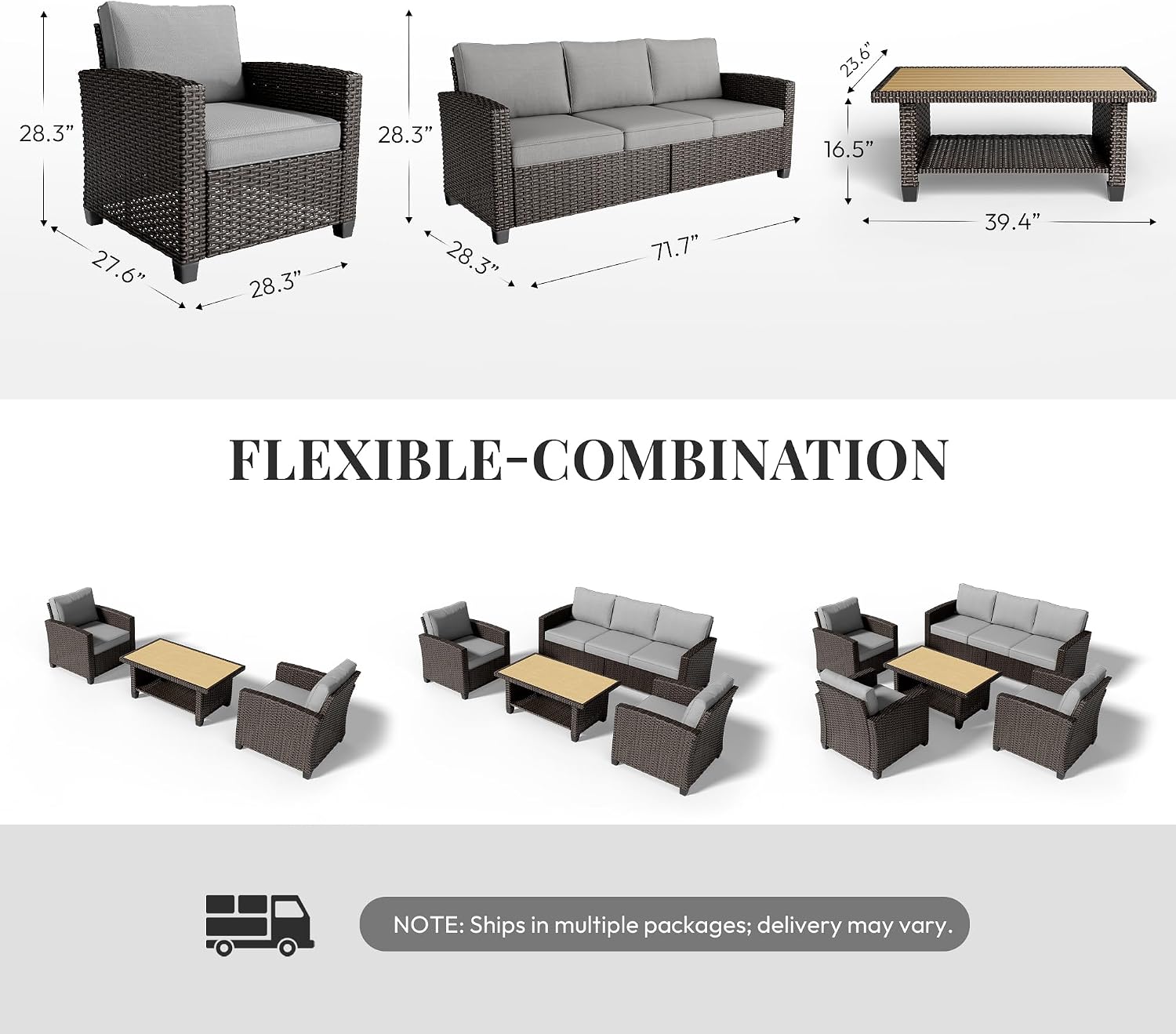 WWR Furniture Set,4 Piece PatioWicker Outdoor Patio Conversation Set with Extra Wide & Thick Cushions, Rattan Outdoor Furniture Set for Backyard, Porch & Deck