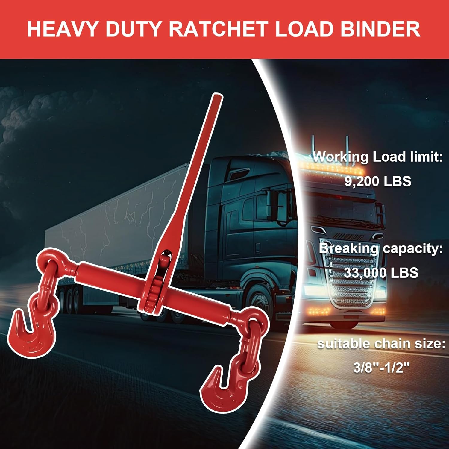AAIN Ratchet Ratchet Chain Binders | 3/8"-1/2" Load Binder with 2 Grab Hooks | 9,200 LBS Safe Working Load | Heavy Duty Ratchet Binders for Towing