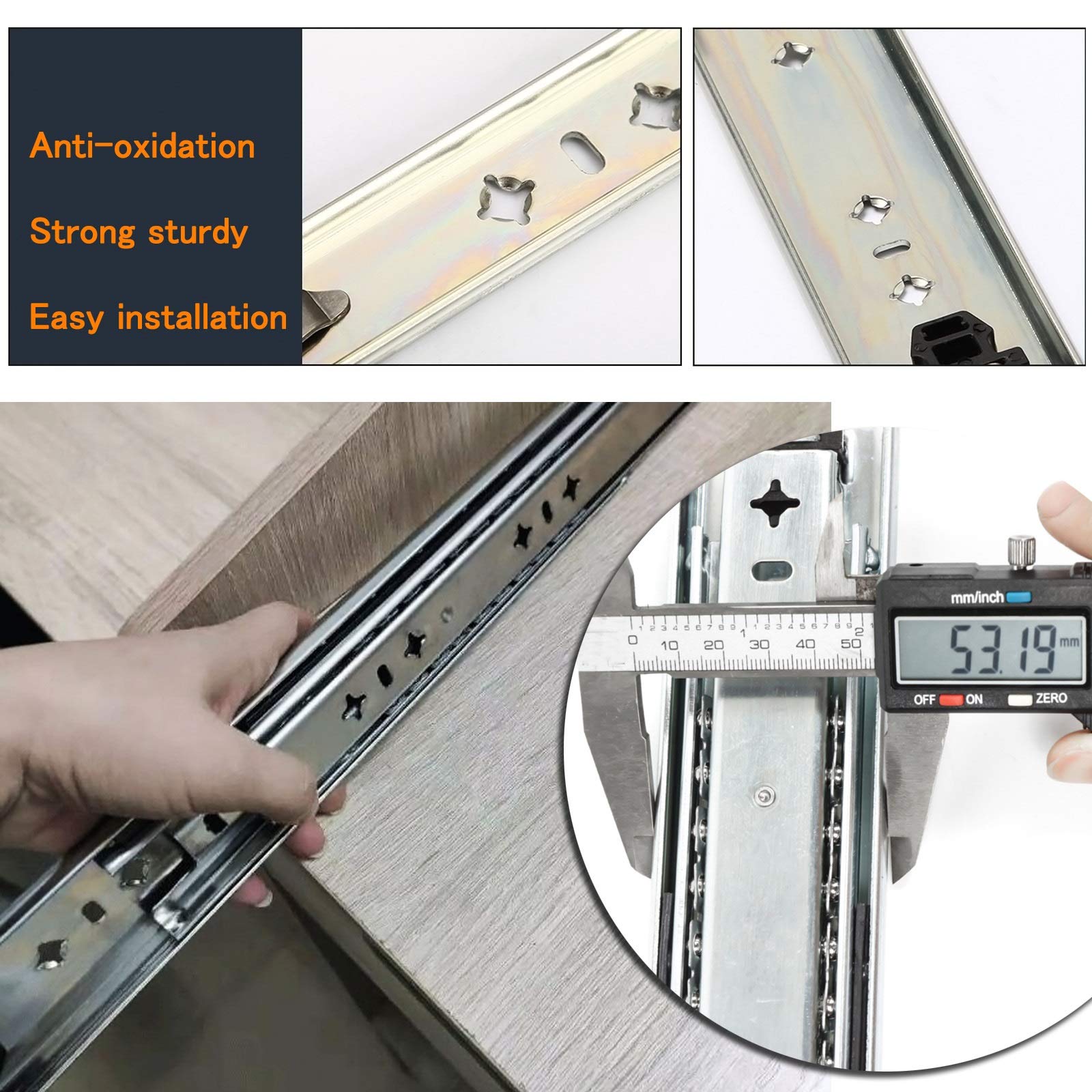 SHUHANG Heavy Duty Drawer Runners 950mm Ball Bearing 3 Folds Full Extension Drawer Industrial Slides Rail Guide Track Side Mount 50kg Load Capacity 1 Pair