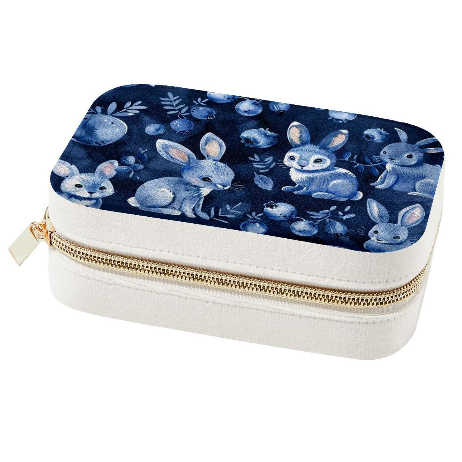 Boîte à bijoux lapins et myrtilles portable pour bagues et colliers
