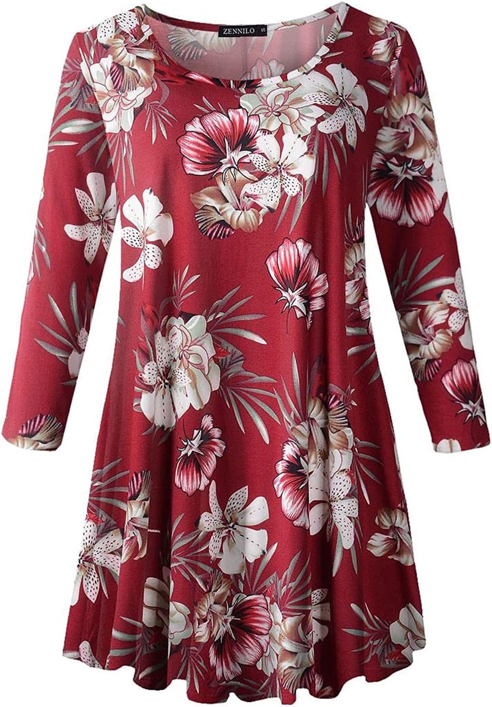 ZENNILO Women Casual Loose Fit Swing Flare Tunic Tops Basic Plus Size Flowy Shirt