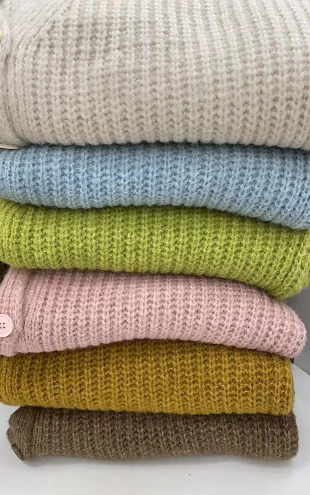 HGJH Damen Strickjacke, lässig, V Ausschnitt, Zopfmuster, lose Knöpfe, vorne offen, Strickjacke, Elegante Übergangsjacke, Leichter Kimono Mantel, Oberbekleidung, Herbst und Winter, L