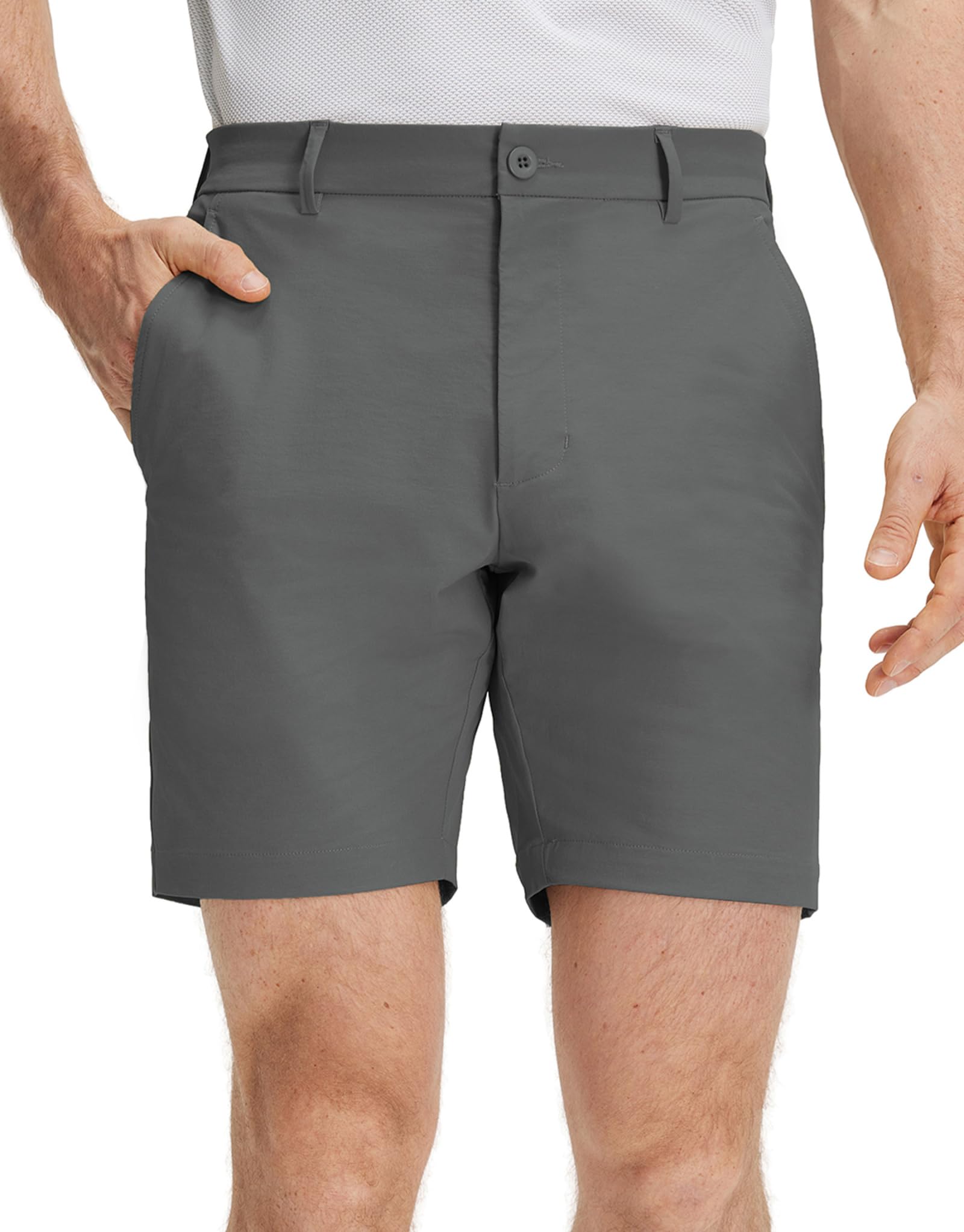M MAELREG Golf Shorts Men 7 Inch 5 Pockets Cotton Blend Water-Resistant Flat Front Flex Solid Casual Mens Dress Shorts