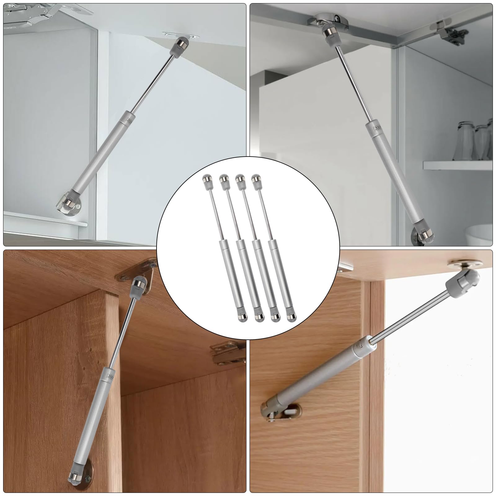 Lot de 4 Vérin à Gaz 200N / 20kg Verin Meuble Ressort Amortisseurs à Gaz avec Vis Verin Hydraulique Levage de Porte Armoire Cuisine Placard Penderie à Chambre Charniè