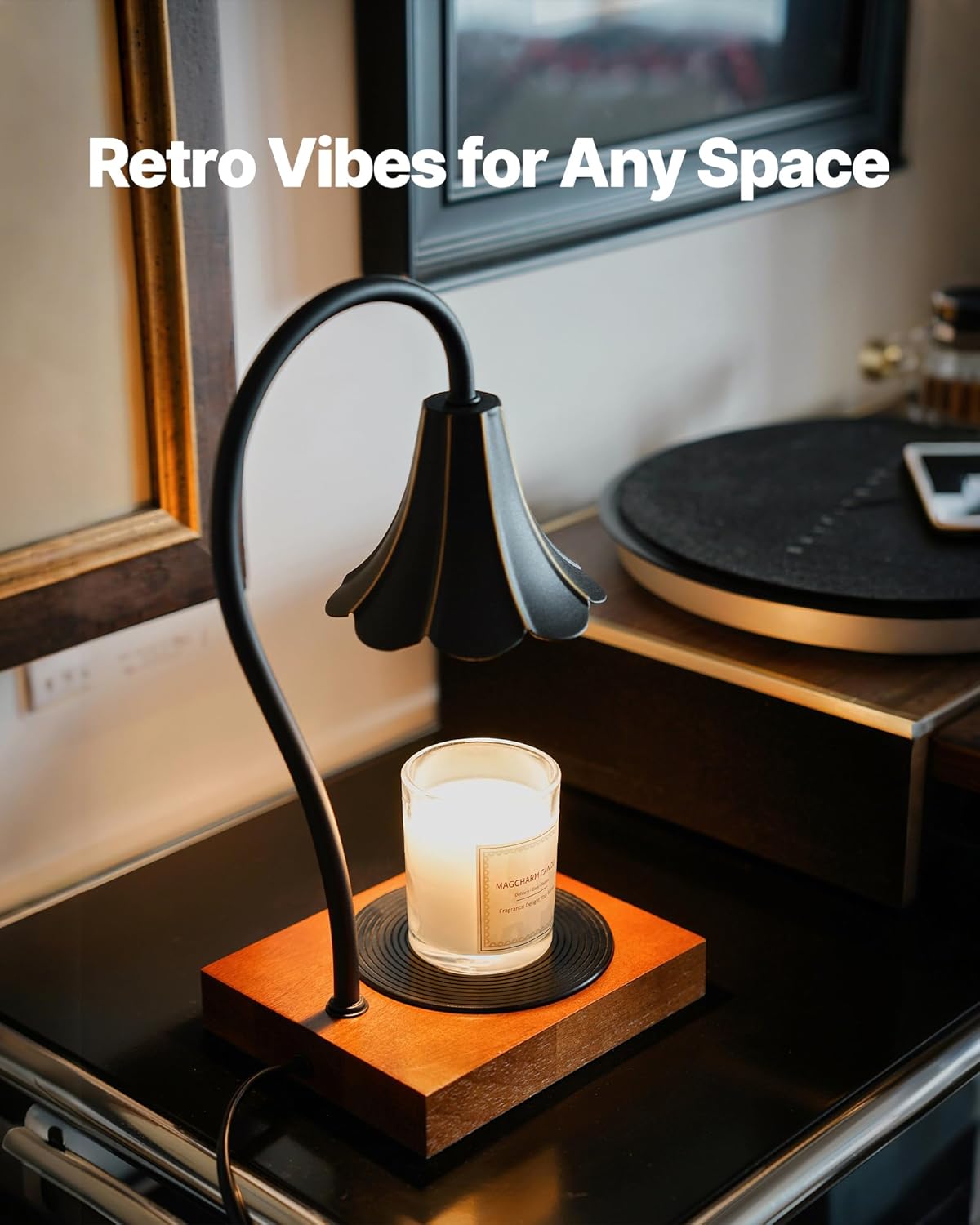 Epoch Candle Warmer Lamp with Timer & Stepless Dimmable, Electric Warmer Lamp for Jar Candles, Mid Century Modern Black Wax Melt with 2 Bulbs, Retro Decor House Warming Birthday Gifts for Her