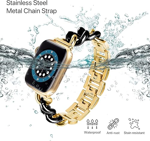 Miniatura 10 de Correa compatible con Apple Watch, cadena vaquera para Apple Watch, correa de metal de acero inoxidable para mujeres y hombres, repuesto para iWatch