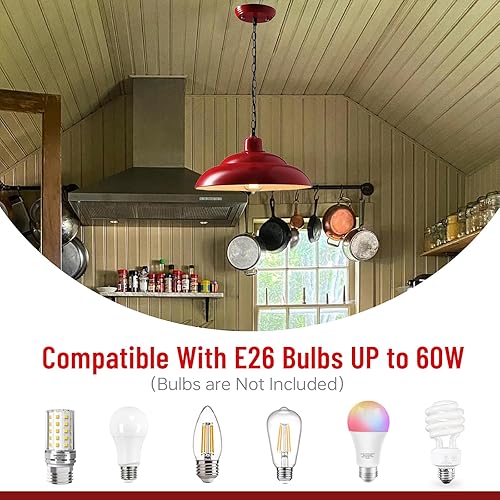 Miniatura 4 de Lámpara colgante de granja, lámpara vintage de hierro de metal con pantalla de granero roja, lámpara colgante de isla de cocina, lámpara colgante de