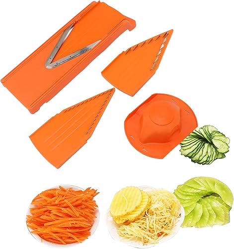 Miniatura 4 de Asixxsix Cortador de mandolina para cocina, cortador de verduras de acero inoxidable con hoja en V, cortadora manual de alimentos con hoja de acero