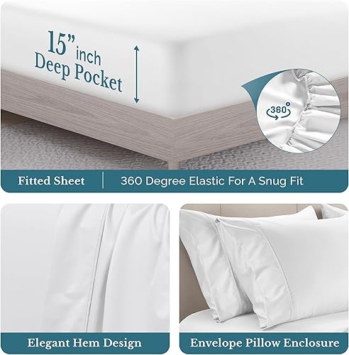 Miniatura 4 de Juego de sábanas tamaño King de Casa Platino, juego de 6 piezas de sábanas 100% algodón con acabado de satén suave como la mantequilla de 500 hilos,