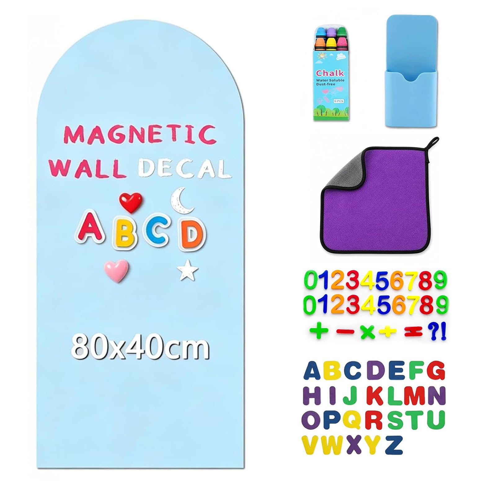 Adhesivo magnético para pared, pizarra de 80 x 40 cm, incluye accesorios