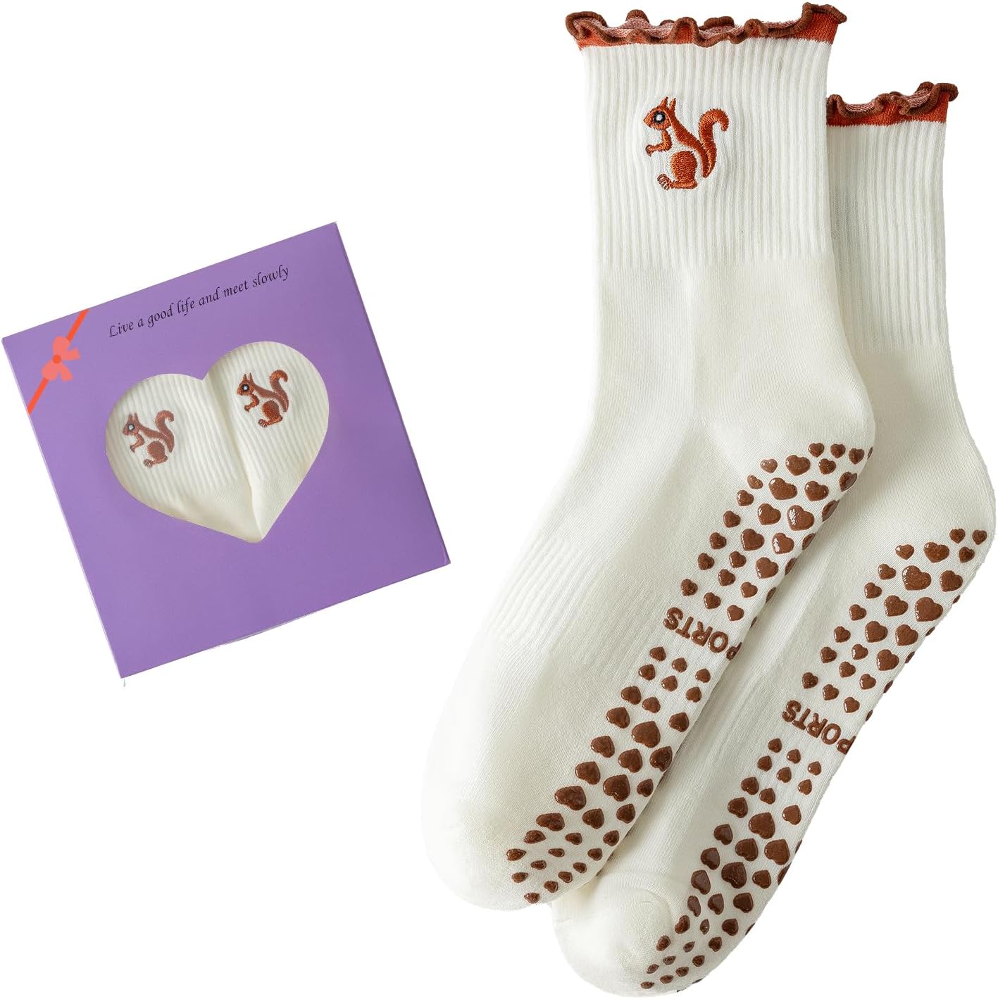 Pilates Grip Socks for Women,Non-Slip Yoga Socks,Ruffle Cute Barre Athletic Crew Grippy Sock Workout Hospital