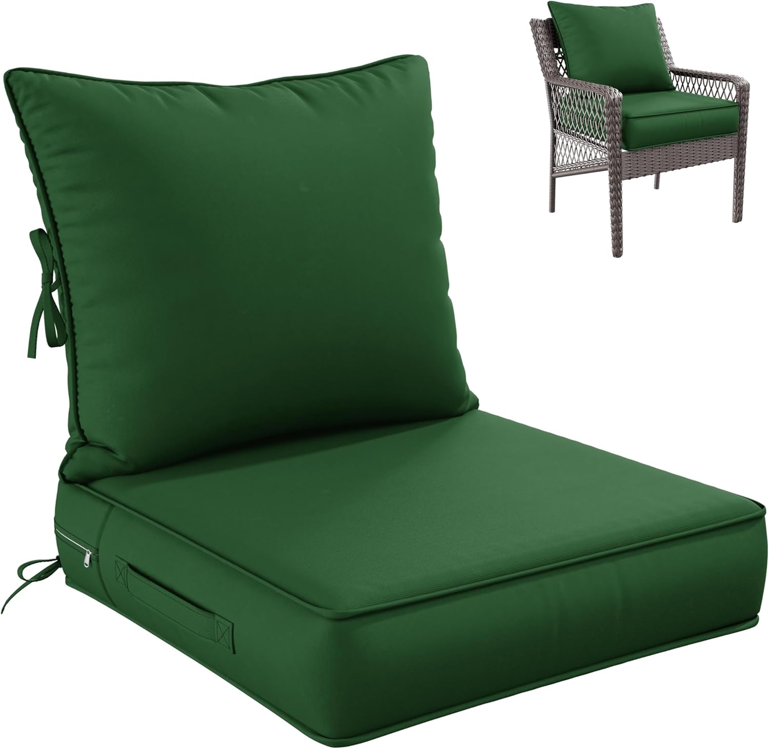 Premium Outdoor Seat Cushion Chair Cushions for Patio Furniture 24 L X 24 W X 5 H Waterproof & Fade Resistant Deep Seat and Backrest Cushion Set with Removable Covers for Chair, Sofa