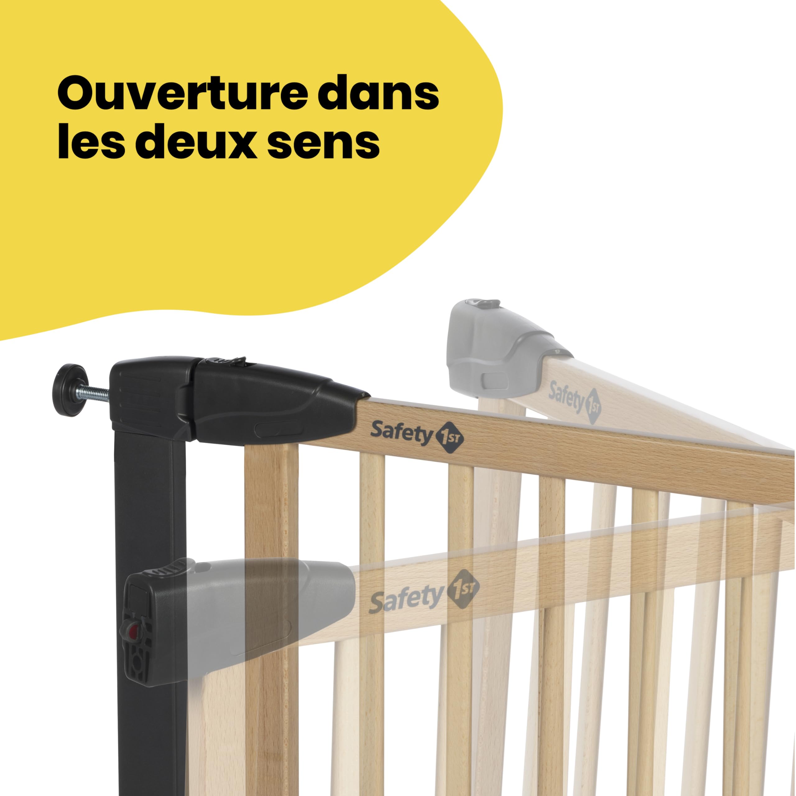Safety 1st Simply Close Barrière de sécurité Enfant Bois, à Pression, 73-80 cm (Max. 94cm), sans vis ni perçage, Ouverture d'une Main, Double Verrouillage, barrière escalier Enfant, Bois et Graphite