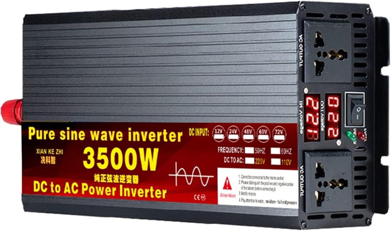 3500W 4000W 5500W Pure Sine Wave Inverter - 12V/24V/48V/60V/72V to 110V/230V Solar Power Converter with LCD Display, Ideal for Car, Truck, Camping & Outdoor Use
